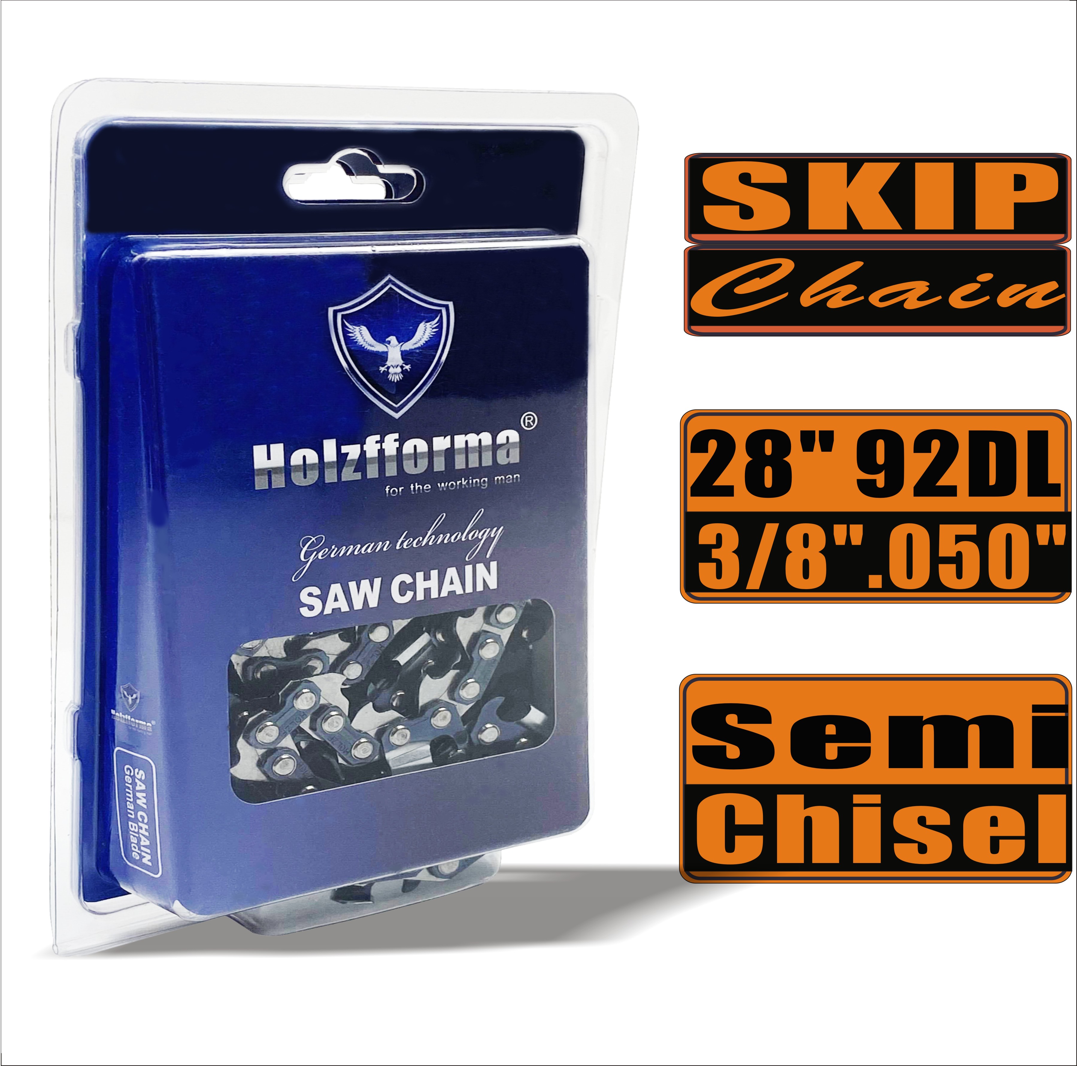 Holzfforma® Skip Chain Semi Chisel 3/8'' .050'' 28inch 92DL Chainsaw Saw Chain Top Quality German Blades and Links