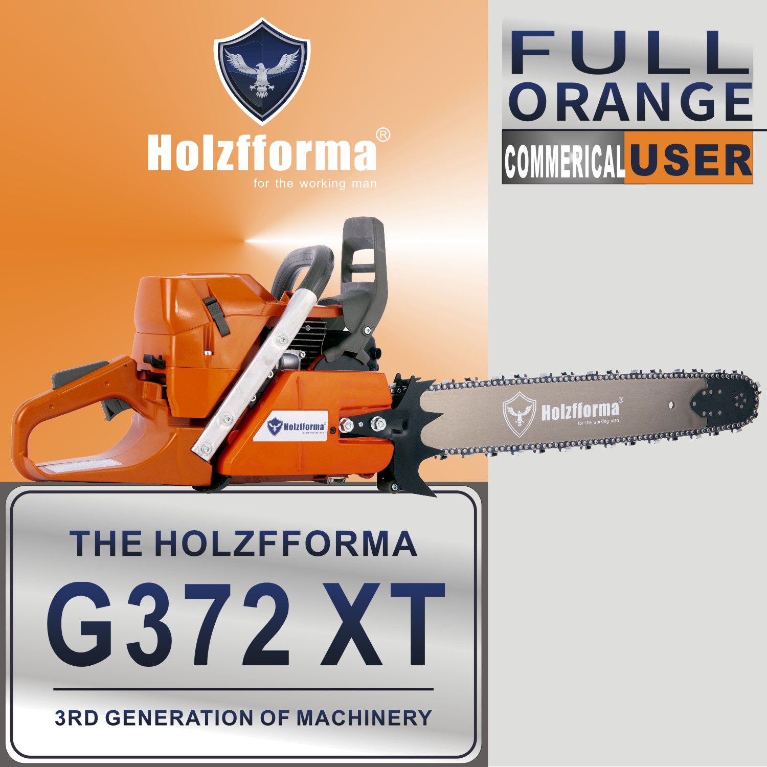 71cc Holzfforma® G372XT Gasoline Chain Saw Power Head Lower Fuel Consumption 50mm Bore Without Guide Bar and Chain Top Quality By Farmertec All Parts Are For H372X TORQ Chainsaw