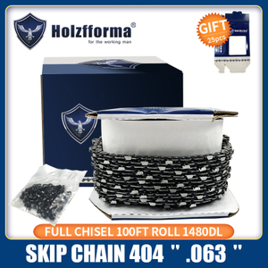 Holzfforma® 100FT Roll .404” .063'' Full Chisel Skip Saw Chain With 40 Sets Matched Connecting links and 25 Boxes