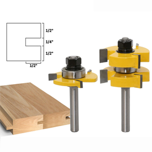 2pcs 1/4'' Shank Tongue & Groove Router Bit Set (1/2''*1/4''*1/2'') 3 Teeth T-shape Wood Milling Cutter