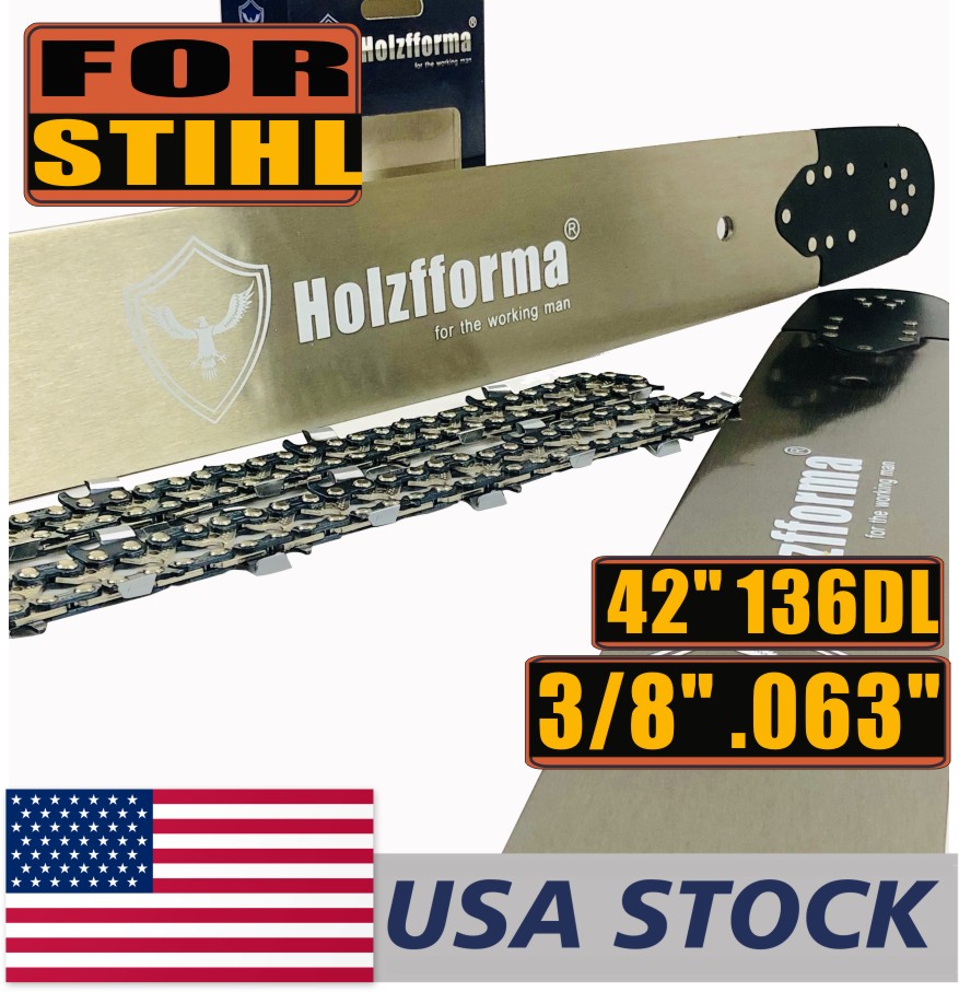 US STOCK - Holzfforma® Pro 42 Inch 3/8 .063 136DL Solid Bar & Full Chisel Chain Combo For Stihl MS440 MS441 MS460 MS461 MS660 MS661 MS650 066 065 064 2-4 Days Delivery Time Fast Shipping For US Customers Only