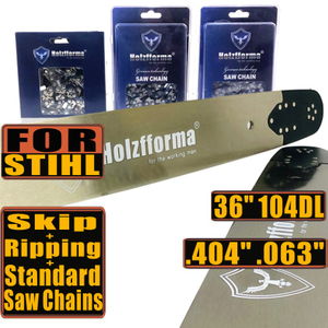 Holzfforma® Pro 36 Inch .404 .063 104DL Solid Guide Bar & Standard Chain & Semi Chisel Ripping Chain & Full Chisell Skip Chain Combo For Stihl 088 MS880 070 090 084 076 075 051 050 Chainsaw