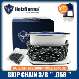 Holzfforma® 100FT Roll 3/8” .058'' Full Chisel Skip Saw Chain With 40 Sets Matched Connecting links and 25 Boxes