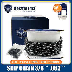 Holzfforma® 100FT Roll 3/8” .063'' Full Chisel Skip Saw Chain With 40 Sets Matched Connecting links and 25 Boxes
