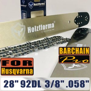 Holzfforma® Pro 28 Inch 3/8 .058 92DL Bar & Full Chisel Chain Combo For Husqvarna 61 66 262 xp 266 268 272 xp 281 288 362 365 372 xp 385 390 394 395 480 562 570 575