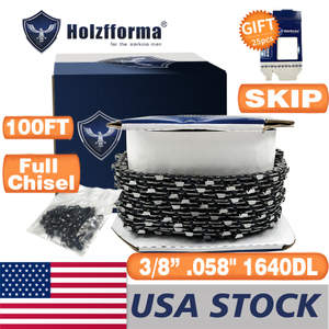 US STOCK - Holzfforma® 100FT Roll 3/8” .058'' Full Chisel Skip Saw Chain With 40 Sets Matched Connecting links and 25 Boxes 2-4 Days Delivery Time Fast Shipping For US Customers Only
